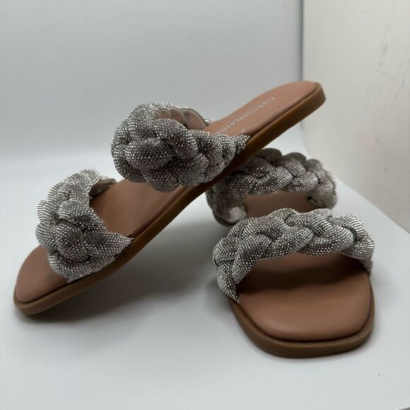 CUSHIONAIRE Women's rhinestone braided slide sandal +Memory Foam 7 SILVER - Picture 6 of 6